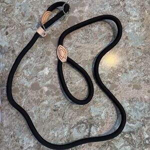 5' Nylon Leather Slip Lead Dog Leash Black Dog Training‎ Walking Exercise
